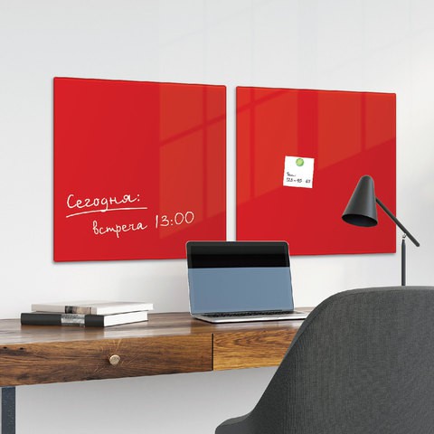 Стеклянная магнитно маркерная доска Brauberg 45х45 см красная 236737 , 